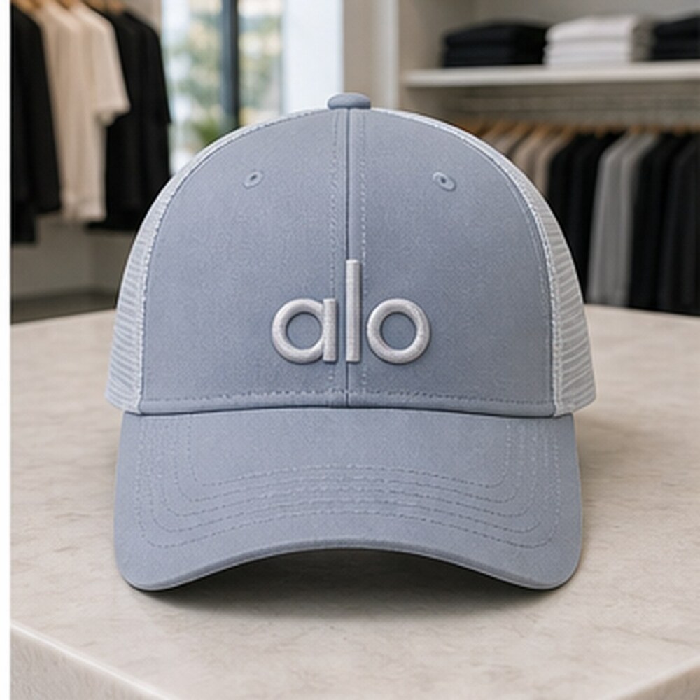 ALO Yoga Mist Blue Gray Tennis Mesh Trucker Cap Hat NWT